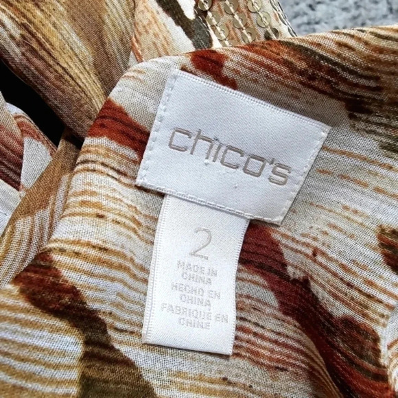 CHICOS 2 Neutral Zebra Chic Joceline Top Long Sleeve Sequin Collar - Picture 11 of 16